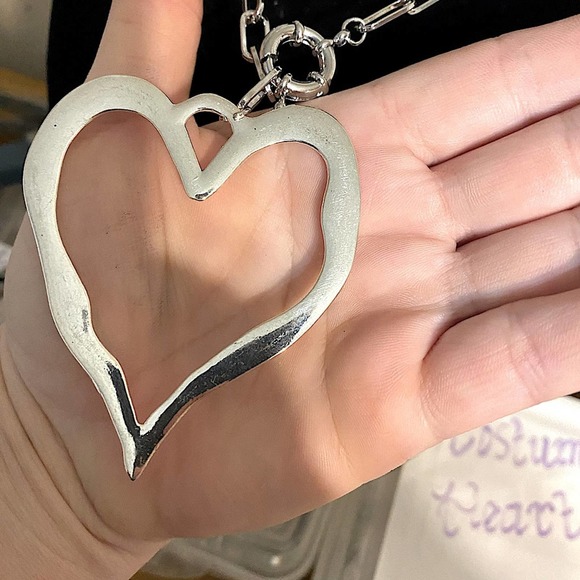 Handmade Sterling Silver Oversized Heart Exaggerated Chain Link Choker Necklace - Picture 3 of 3